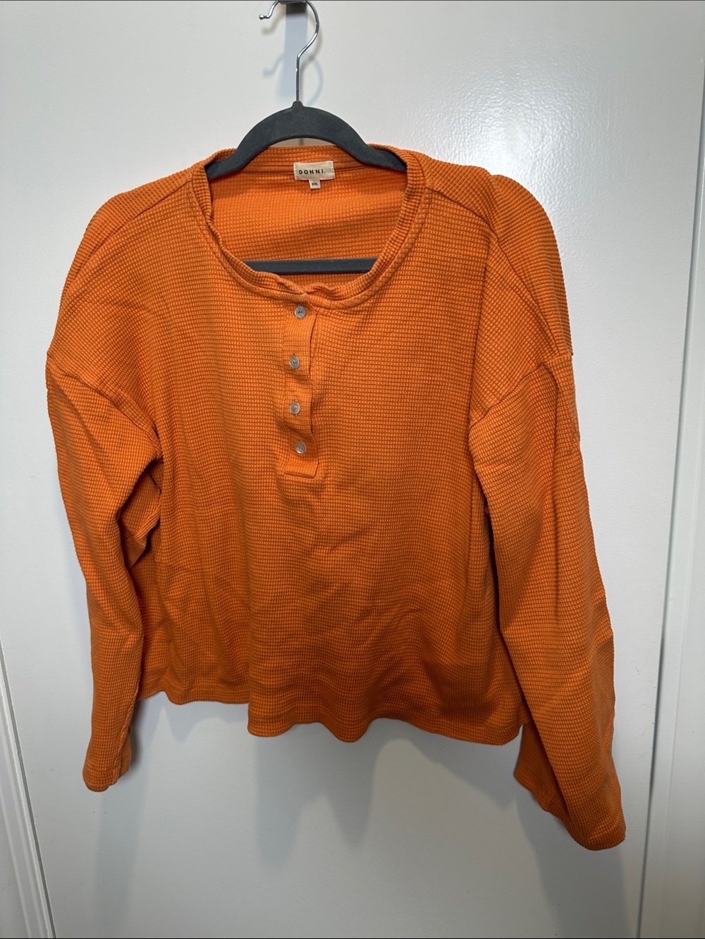 DONNI. Pumpkin Orange Waffle Henley Crewneck (61)
